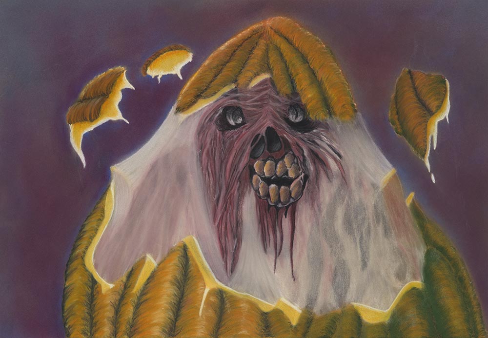 Charcoal Surrealistic art 'The Gatekeeper' front view.